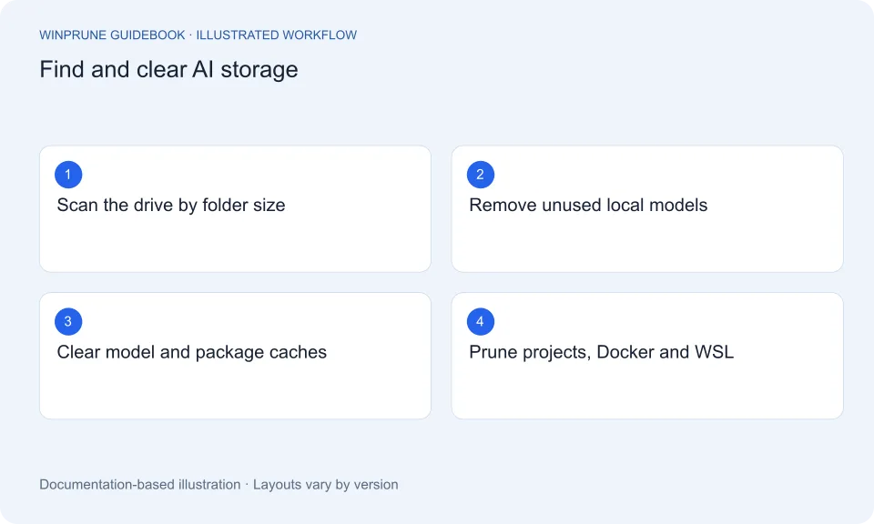 Is AI Filling Up Your C: Drive? Find and Clear Hidden AI Storage on Windows: illustrated workflow