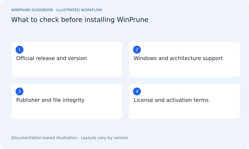 WinPrune Release, Download & Activation Checklist — illustrated workflow