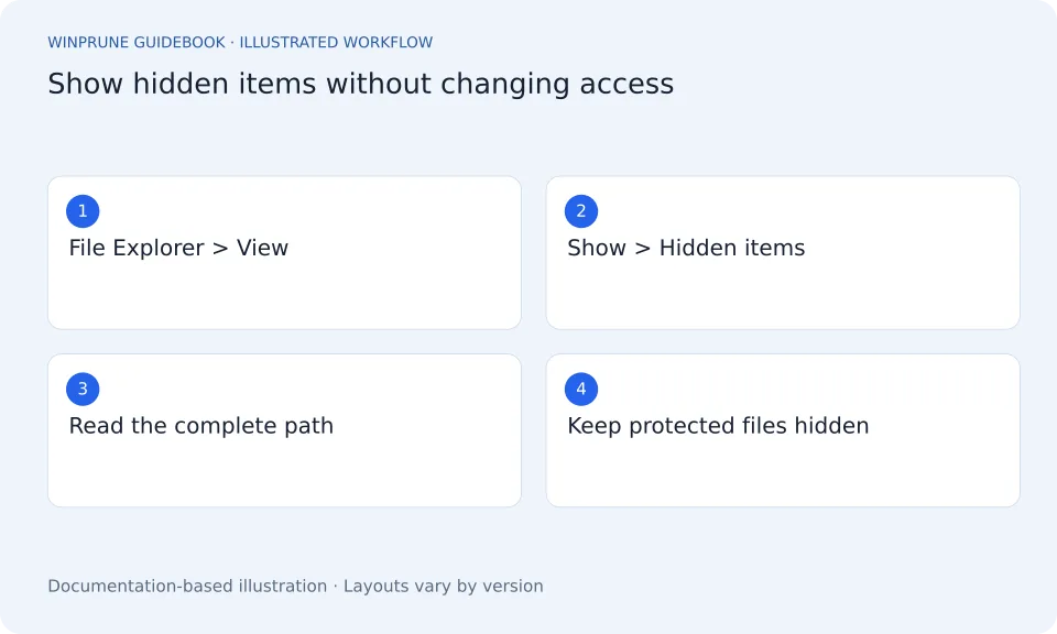 Hidden Files and Folders on Windows — illustrated workflow