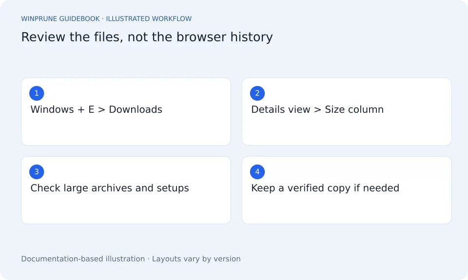 Clean Your Windows Downloads Folder Safely — illustrated workflow