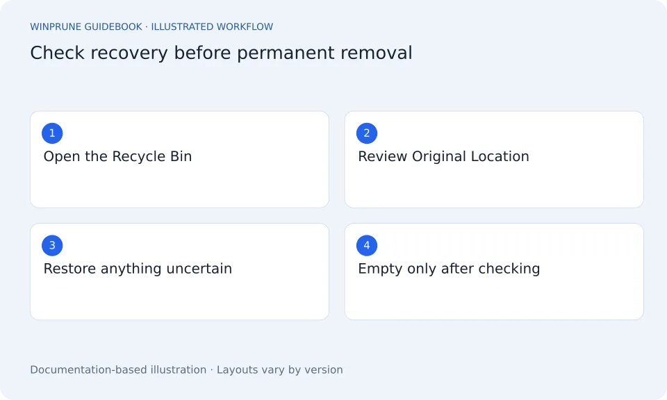 Review the Windows Recycle Bin Before Emptying It — illustrated workflow