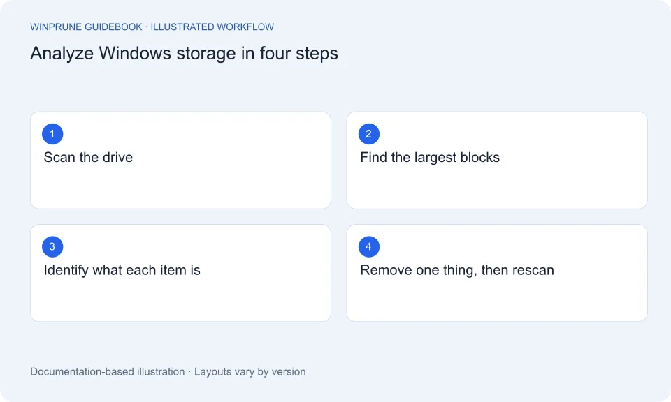 Storage Analyzer for Windows 11 and 10: Free Tools Compared: illustrated workflow