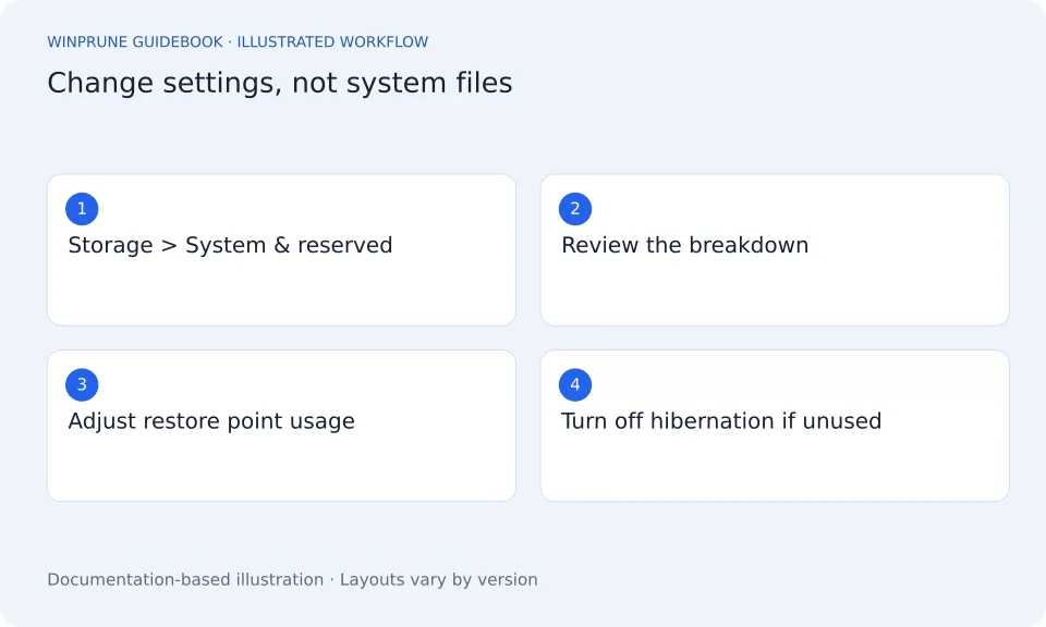 What Is “System & Reserved” in Windows Storage, and Can You Reduce It? — illustrated workflow