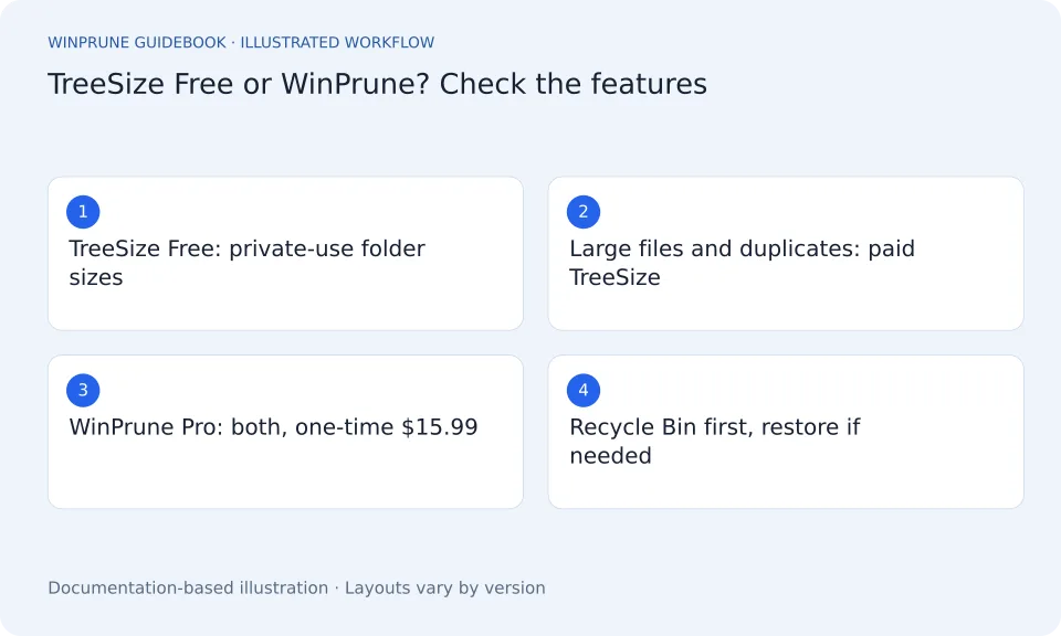 TreeSize Free Alternative: WinPrune vs TreeSize for Windows 11 and 10: illustrated workflow