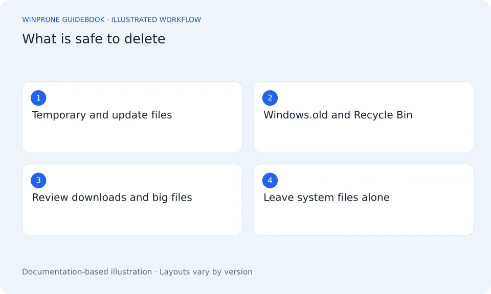 What Can I Delete to Free Up Space on Windows? A Safe-to-Delete List: illustrated workflow